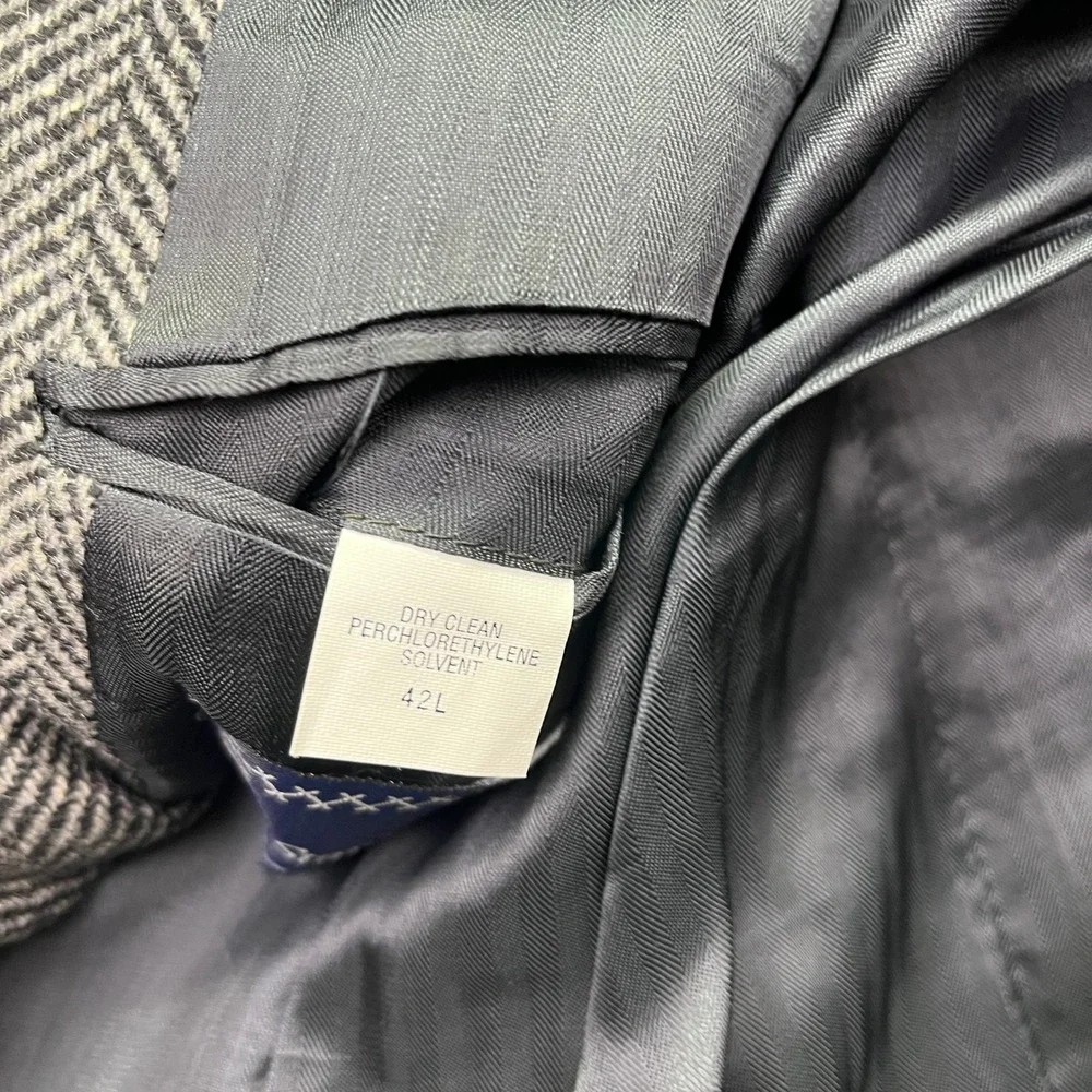Stanley Blacker Herringbone Blazer Sport Coat Wool‎ Brown Button Front 42L